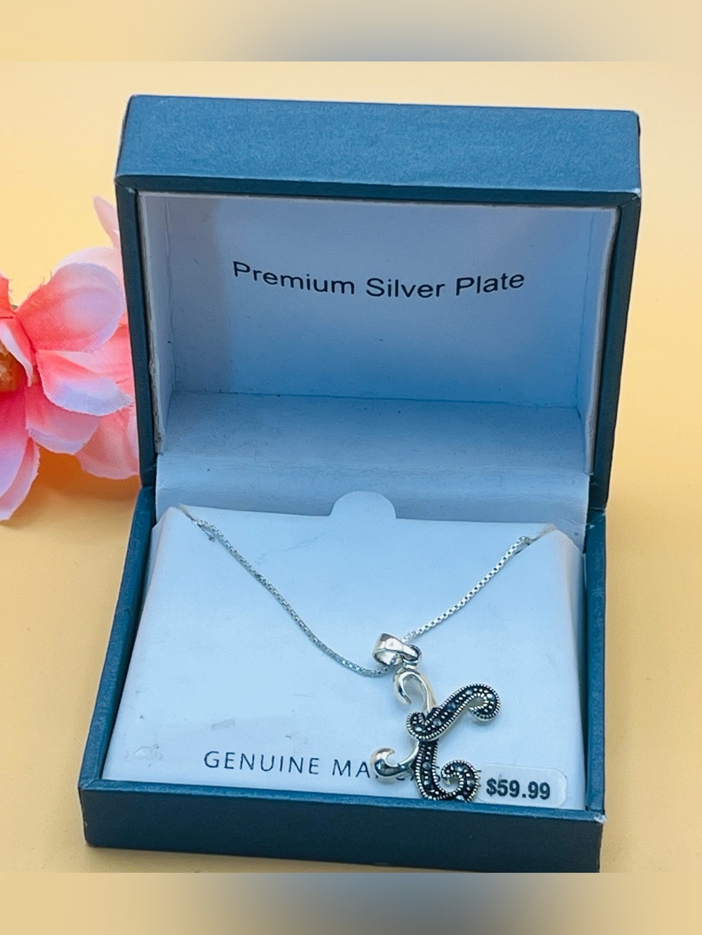 Premium Silver Plate Necklace with marcasite Accents